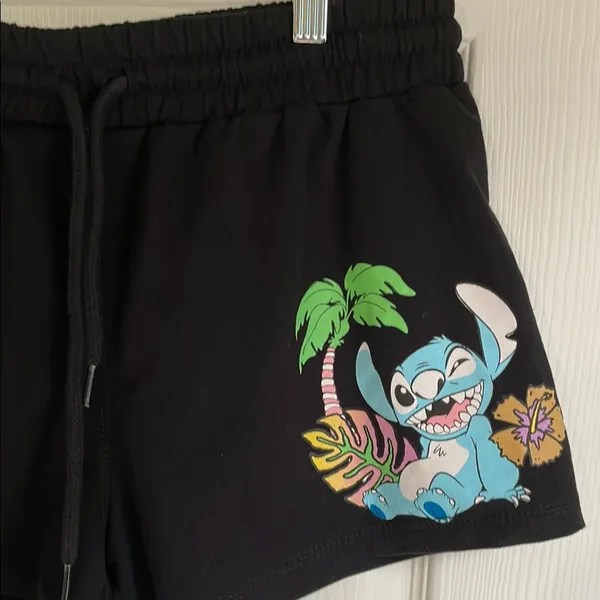 Disney Blue and Black Athletic Shorts with Stitch Design - Image 2