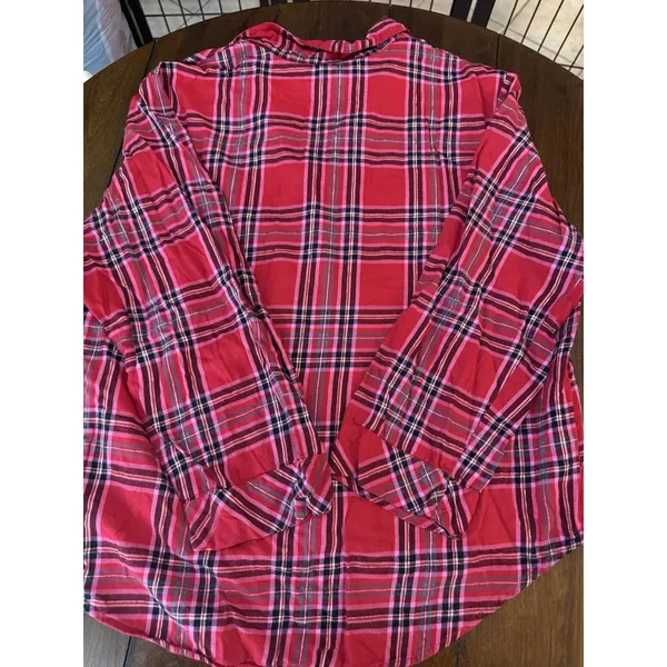 Victoria's Secret Plaid PJ Pajama Set Size XLarge Red Pink Drawstring Button up - Image 3