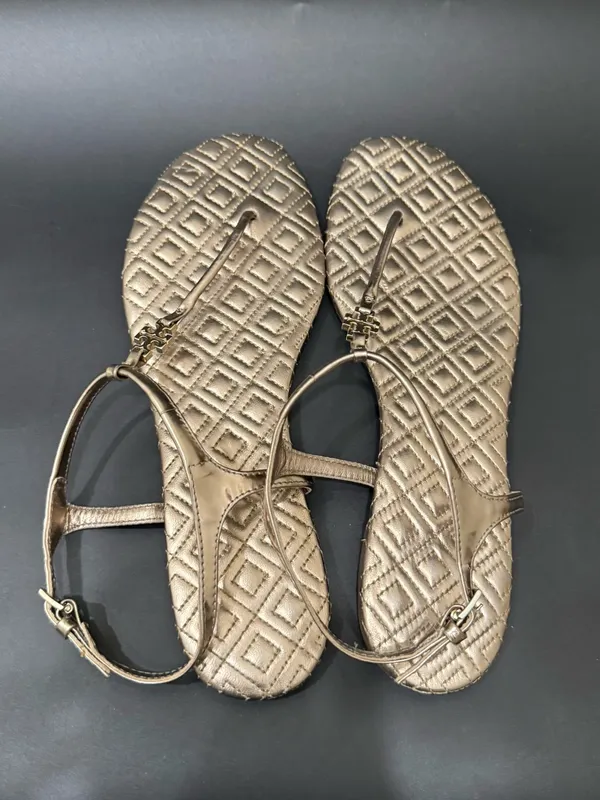 TORY BURCH Marion Quilted Gold Metallic Leather T-Strap Thong Sandals US Size 9M - Image 6