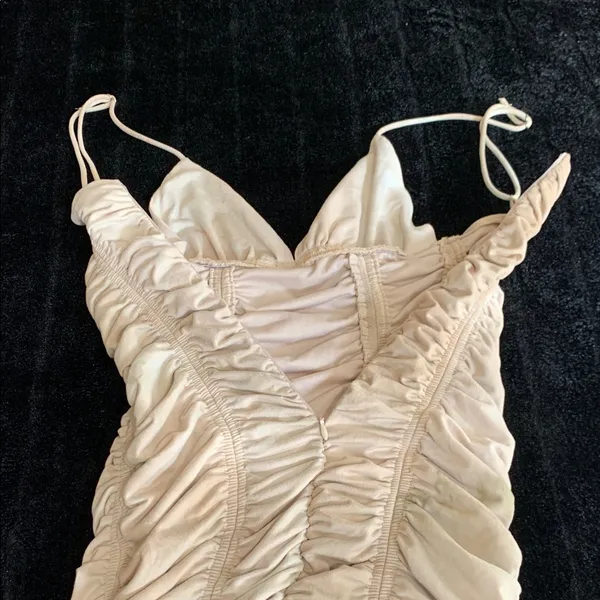 Women's Sky to Moon Cream Beige Bodycon Ruched Mini Dress Small - Image 4