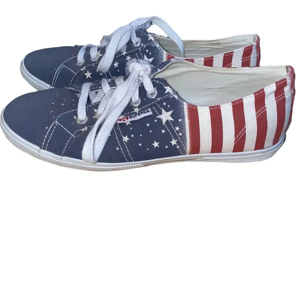 Superga USA Flag Sneakers Womens 10‎ Canvas Lace Up Americana Red White Blue - Image 4