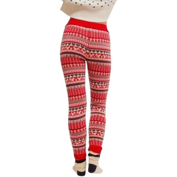 Free People Intimately Falala Fair Isle Cozy Soft Red Holiday Pajama‎ Leggings M - Image 4