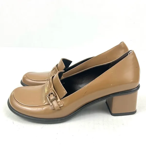 Vintage Via Spiga Italian Leather Tan Y2K Block Heel Loafers - Size 6.5 - Image 5