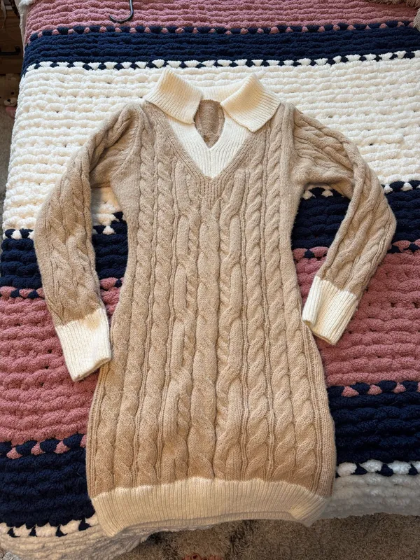 Sweater Dress Tan Size M - Image 3