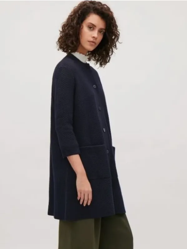 COS Textured Oversized Button Front Swing Navy Blue Large Cardigan Sweater Small - Image 7