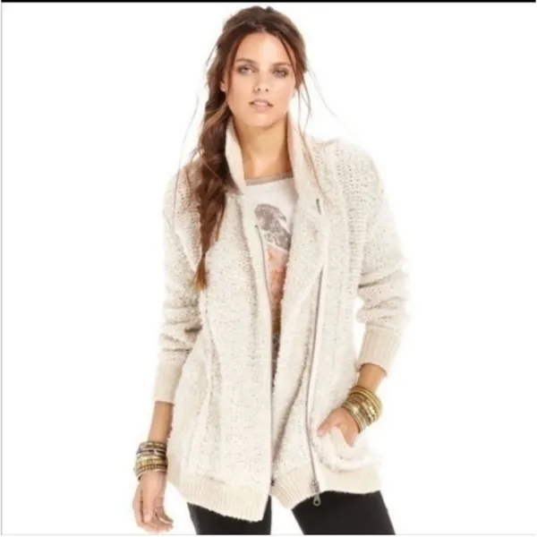 Free People Boho Cardigan Fuzzy Boucle Oversized Sweater Jacket - Image 7