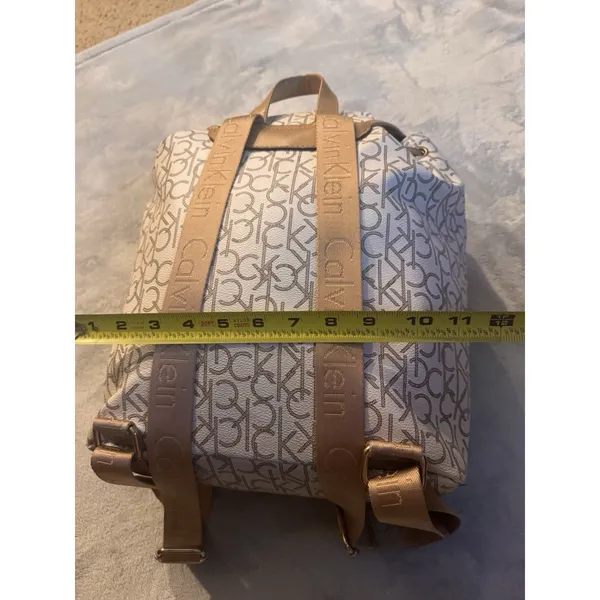 Calvin Klein Monogram Logo Backpack White Tan - Image 9