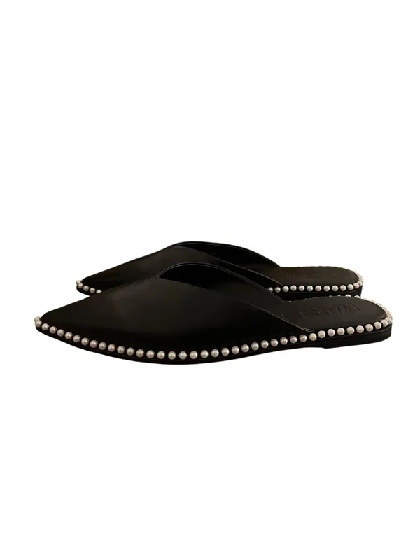 Karl Lagerfeld Paris Vyra Black Leather Pointed Toe Mules with Pearls Size 9 - Image 4