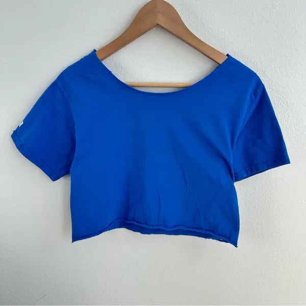 UCLA Bruins Destroyed Off the Shoulder Cropped Top Blue - Image 4