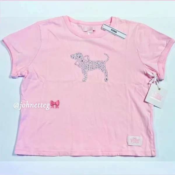 🎀🍭PINK x LoveShackFancy Cotton Retro Tee Pink Lollipop Wash Bling Dog Graphic L - Image 8