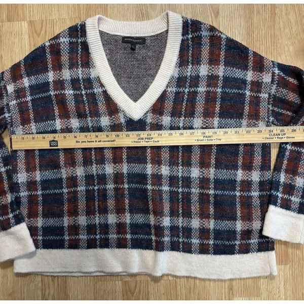 Banana Republic Womens Small Plaid V-Neck Sweater Wool Mohair Oversized Short - Image 5