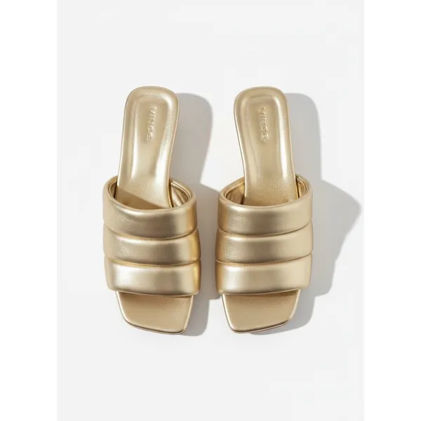 Vince Ceil‎ Mule Sandals Women 9 Gold Quilted Metallic Leather Kitten - Image 2
