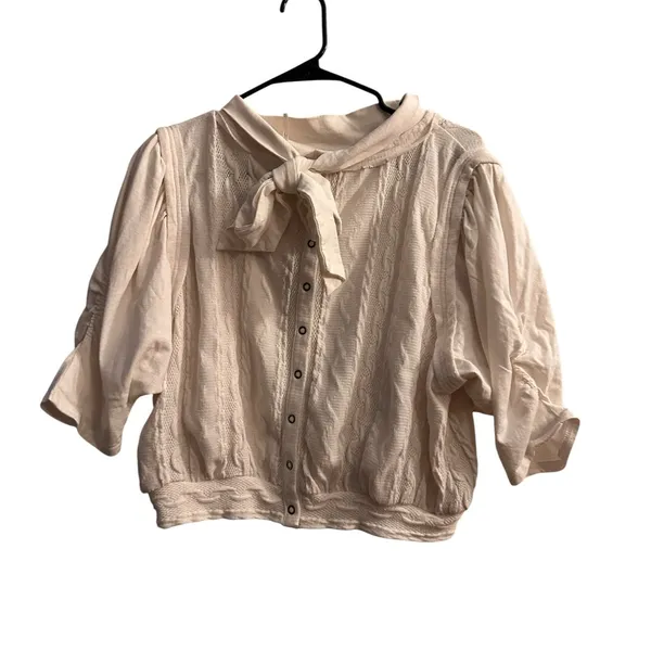 Free People White Mock Neck Cable Knit Textured Sweater Women Sz L - Image 2