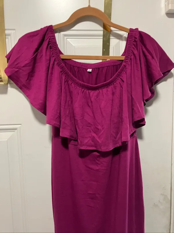 Women’s Off-Shoulder Ruffle Maxi Dress - Magenta Large - Image 4