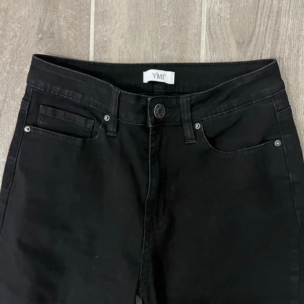 YMI Women's Black Flared Raw Hem Jeans - Image 2