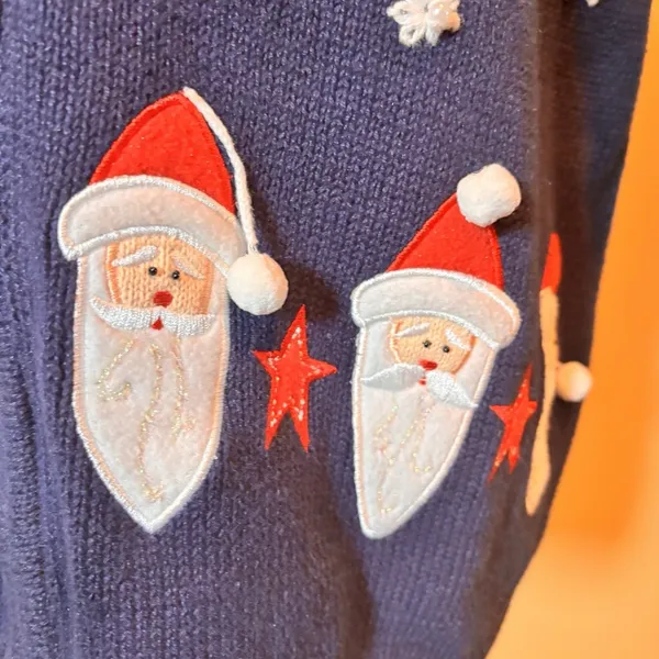 Timberlea Christmas Sweater Vest Womens L Navy‎ Santa Snowflake Zip Up - Image 4