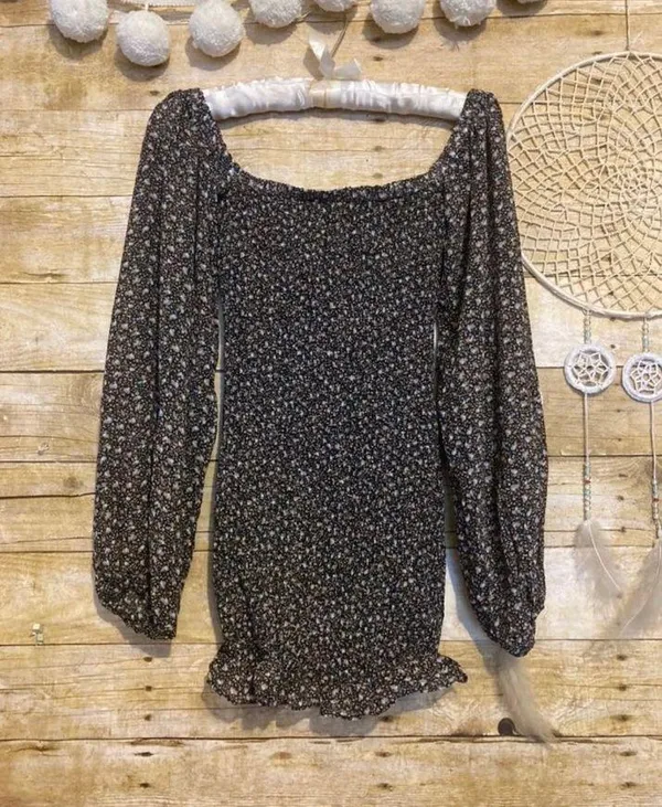 Beginning Boutique Off Shoulder Puffy Sleeve Shirred Dress - Image 3