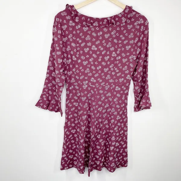 Auguste the Label Mae Devine Mini Dress Burgundy Floral Ruffle US 4‎ AU 8 JM193 - Image 3