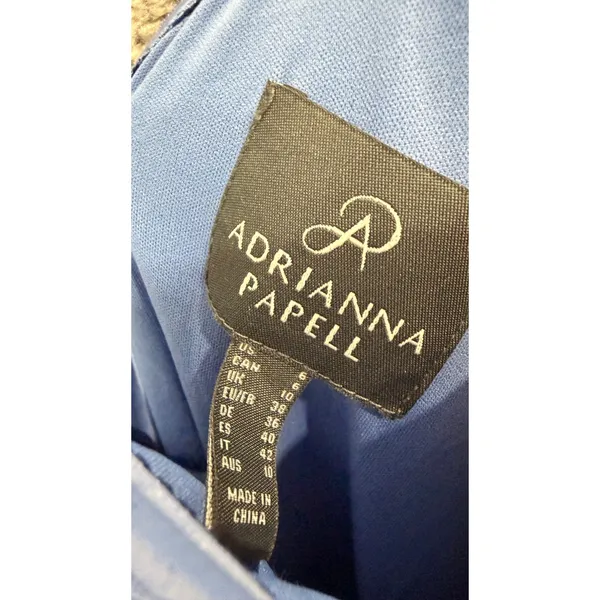 Adrianna Papell Women Gown 6 Blue Satin Crepe One Shoulder Ruffle Side Slit - Image 5