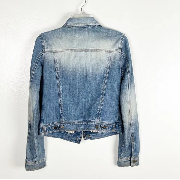 HOLLISTER Surf 1972 Light Wash Distressed Jean Jacket, Size Small - Image 2