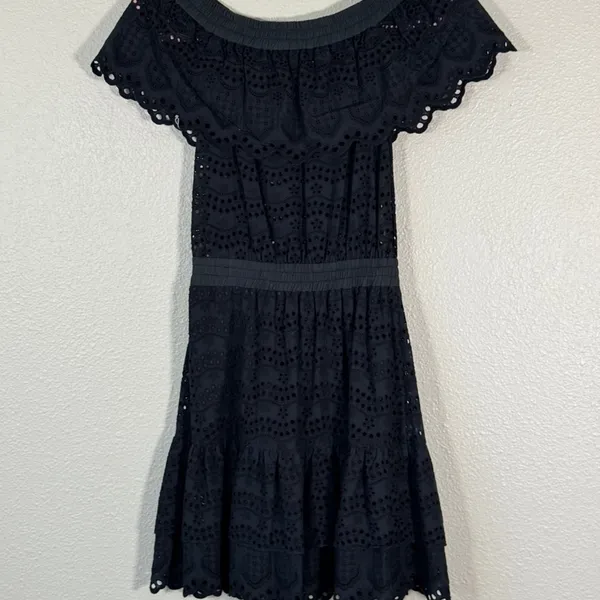 Love Shack Fancy Black Lace Off Shoulder Mini Dress Womens XS Whimsigoth Boho - Image 6