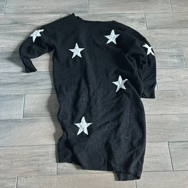 Star print fuzzy open midi cardigan Black - Image 4