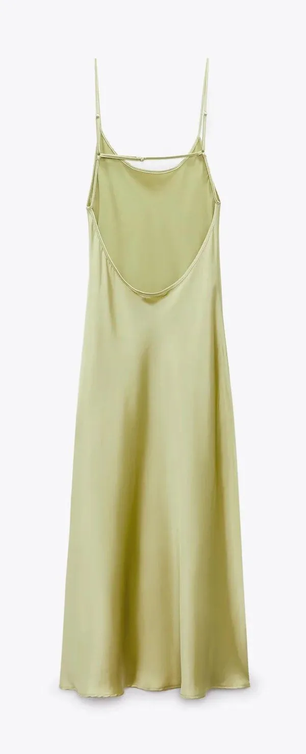 ZARA Dress Sage green Slip Midi Satin Effect Maxi Wedding Party - Image 7