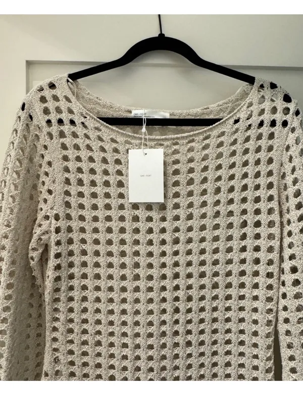 Oak + Fort NWT Cream open knit Crochet Long Sleeve Maxi Dress cover up dress - Image 5