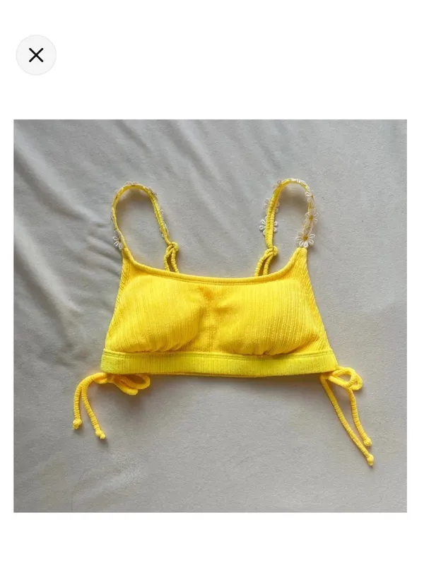 Yellow ribbed daisy bikini top - Image 8