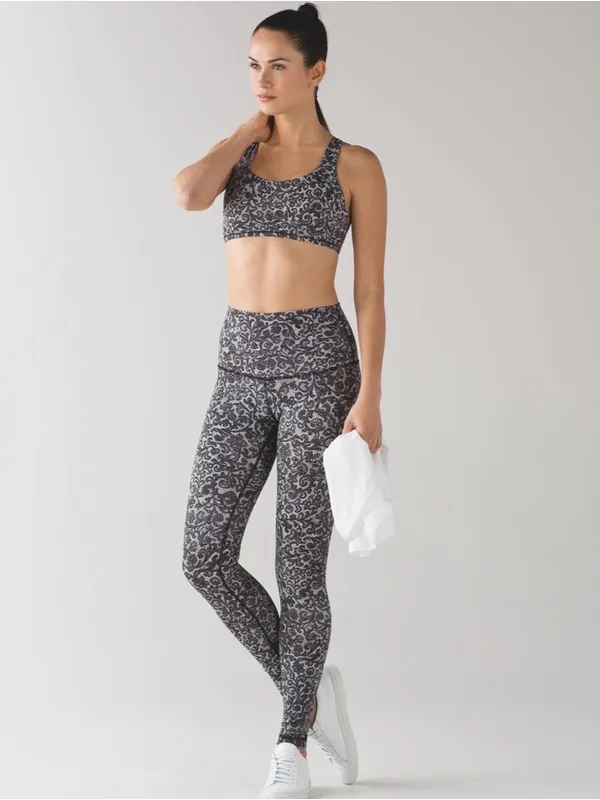 Lululemon Wunder Under Pant (Hi-Rise) Mini Cinder Lace White Black Size 4 - Image 9