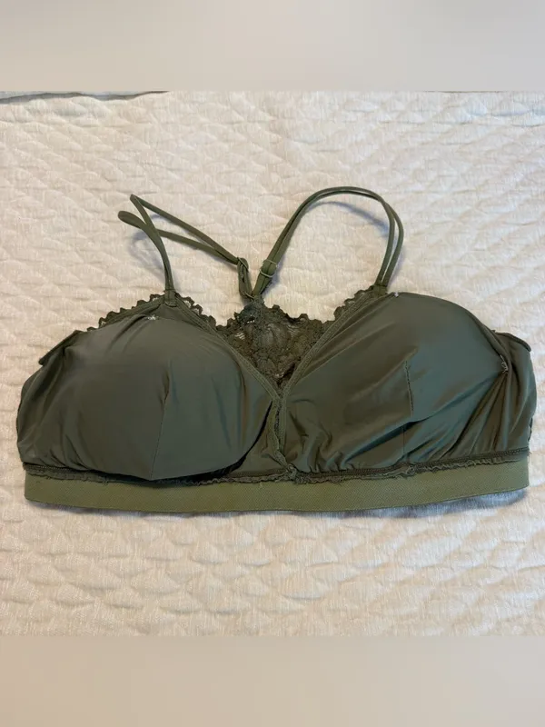 No Boundaries Lace Bralette Size XL Olive Green Ladder Cutout Racerback - Image 6