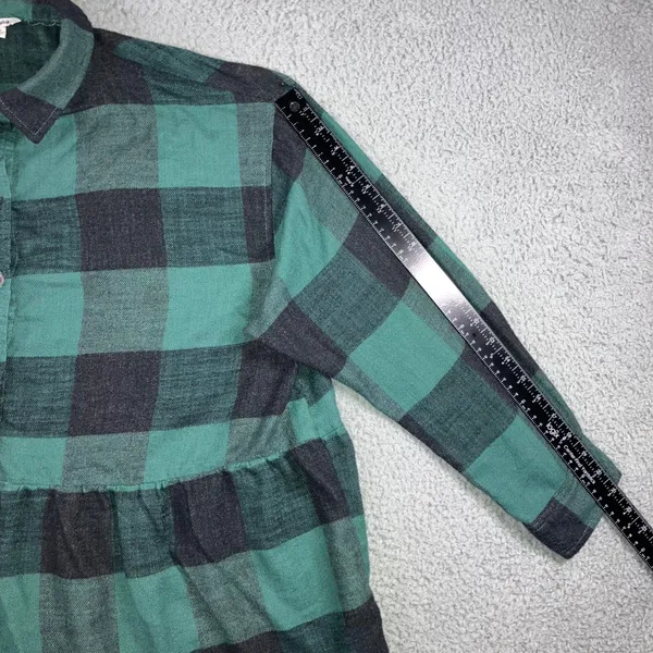 American Eagle Button Up Shirt Women XL Green Buffalo Plaid Peplum L/S Boho Chic - Image 9