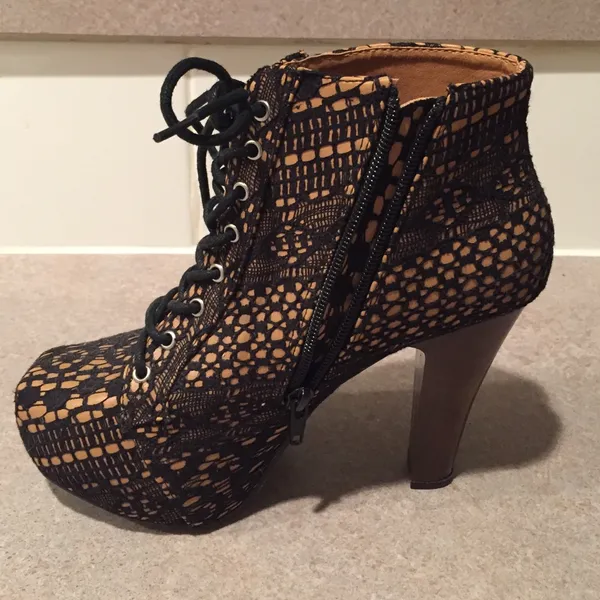 Qupid Black and Tan Lace Festival Boho High Heeled Booties 7 - Image 3