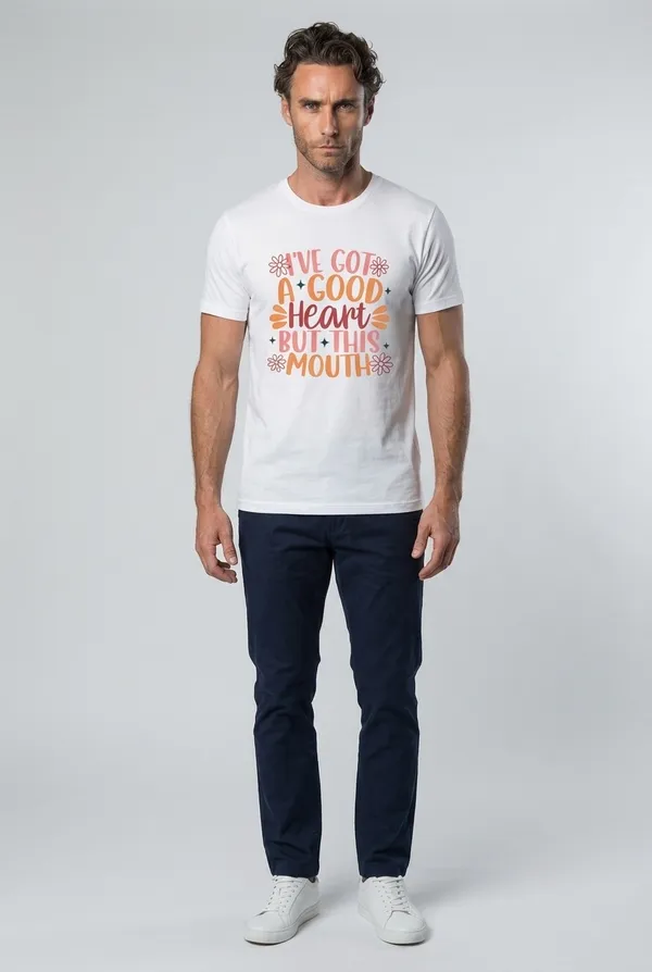 Gildan 100% Heavy Duty White Cotton “I’ve got a good heart but this mouth” Size XL NWT - Image 4