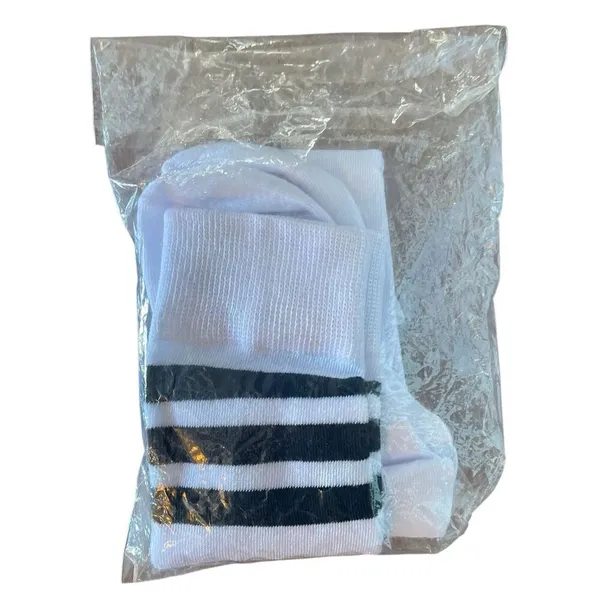 White Thigh-High Socks With Black 3-Stripe Over-Knee-One Size - Image 8