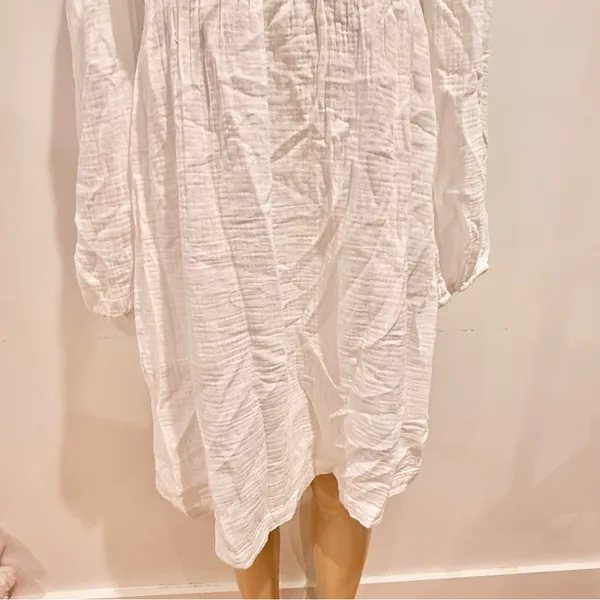 J.Crew Square Neck White Gauze Dress Sz M Long Sleeves Cotton Crinkle - Image 5