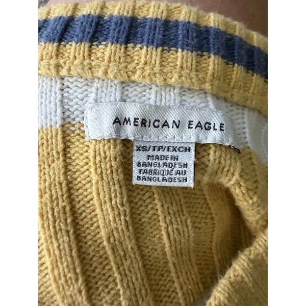 American Eagle Yellow Striped Cardigan Sweater Womens XS Crop Y2K Vibes Preppy - Image 6
