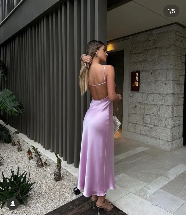 ZARA Dress Maxi Wedding Straps Lingerie Open Back Satin Effect Party Coctail - Image 3