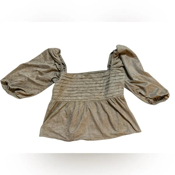 francesca's Miami Payton Faux Suede Pleated Blouse Brown‎ Sz L - Image 8