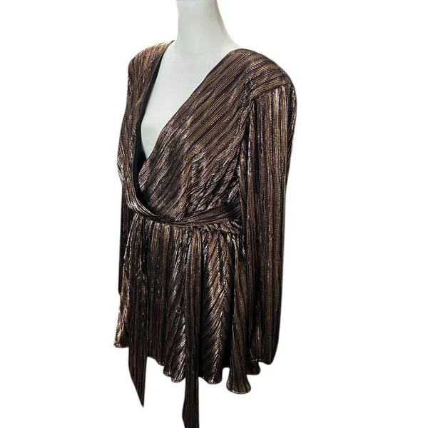Ramy Brook Elise Metallic Wrap Mini Dress Gold Bronze NWT L - Image 7