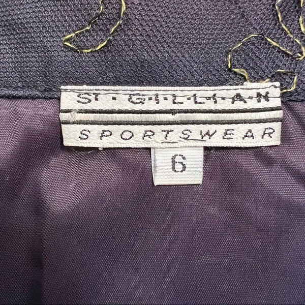 St. Gillian Navy Gold Embroidered Mesh Tiered Midi Skirt Size 6 - Image 4