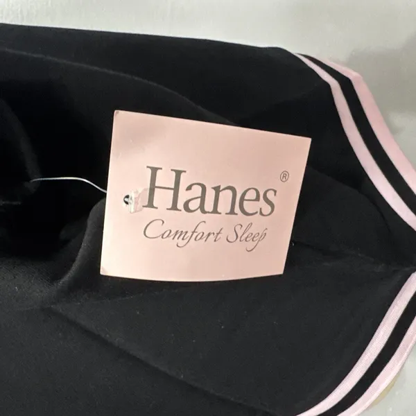 Hanes Women’s Pajama Set Black Oversized Short Sleeve Hoodie Top & Pants Size S - Image 3
