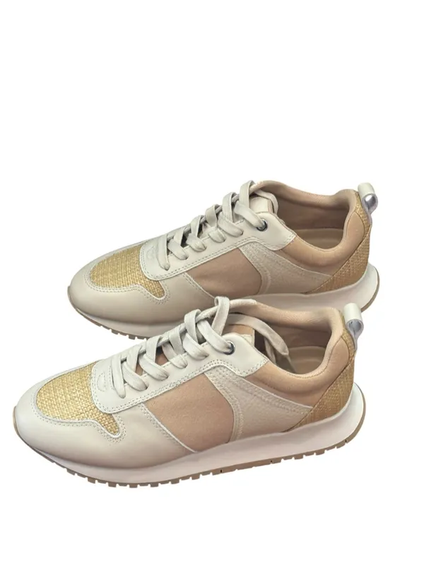 J. MCLAUGHLIN Emerson Leather Suede Grasscloth Sneaker Beige Cream Size 7 NEW - Image 2
