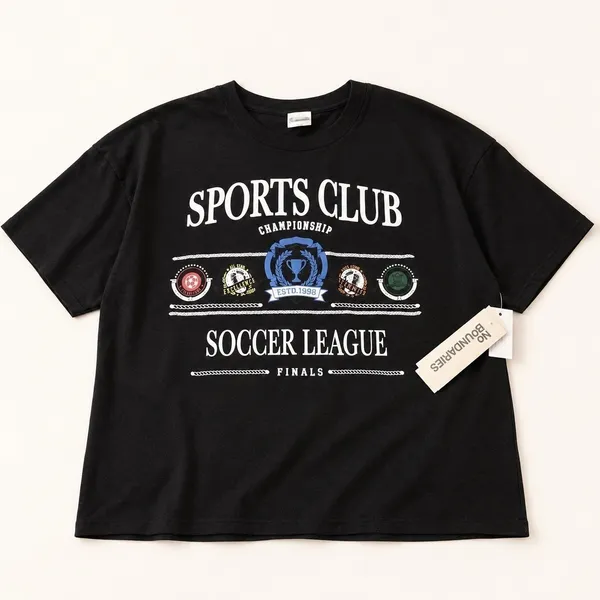 No Boundaries Womens S Black Sports Club Soccer League Graphic Boxy T-Shirt - Image 4