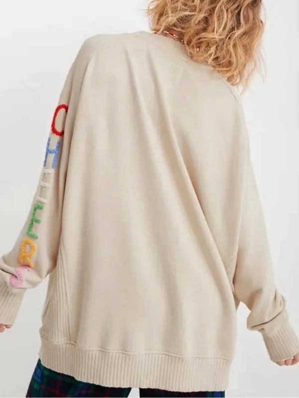 Aerie Down To Earth Cheers Oversized Crewneck in Cream - Image 3