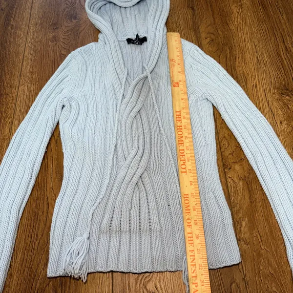 Y2K Express Light Blue Knit Hooded Sweater‎ Merino Wool Blend Womens S Cottage - Image 3