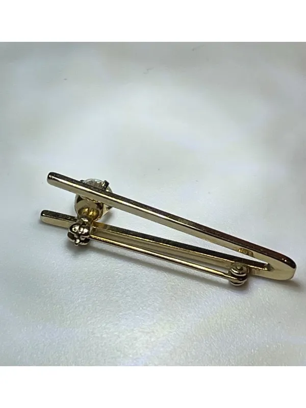 Vintage Mid Century Jeweler's Tweezer Pin Brooch Gold Tone Faux Diamond Solitair - Image 2