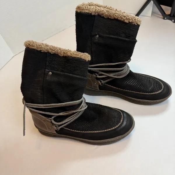 OTBT‎ Womens Black Slope Faux Shearling Lined Winter Boots Mid Calf Wrap Lace - Image 9