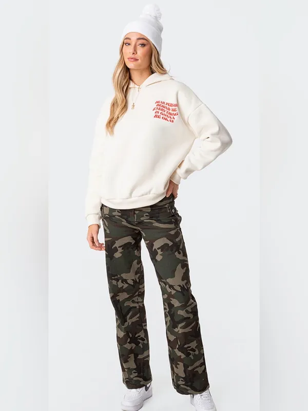 Edikted Everything's Ok Hoodie- Cream+Red - Image 6