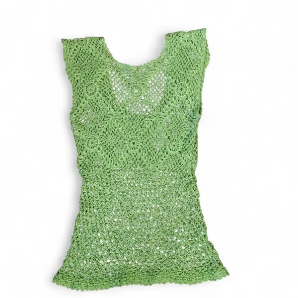 2000s Y2K Green Fairy Crotchet babydoll Tank Cami Festival Top blouse Fitted Corset Waist Stretchy Frills Boho Forest #Alternative #Hippie #Gypsy #Concert #Rave Feminine Girly Measurements in pics - Image 5